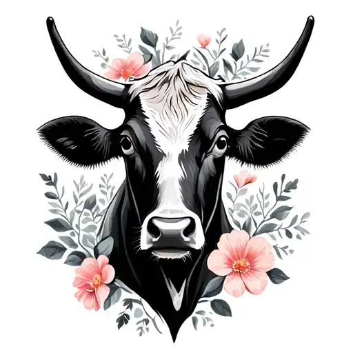 Cow Head Outline With Flowers