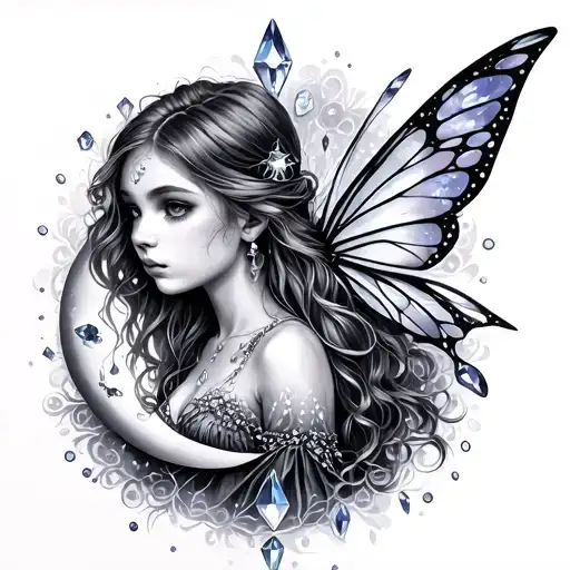 Fairy Girl With Crystals And Moon