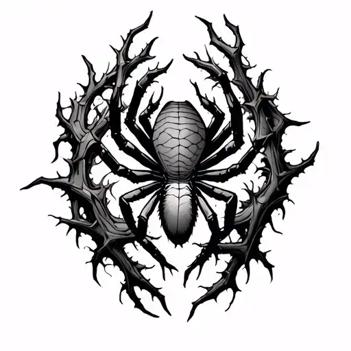 Intertwining Vines And Thorns That Hold A Spider At Its Core