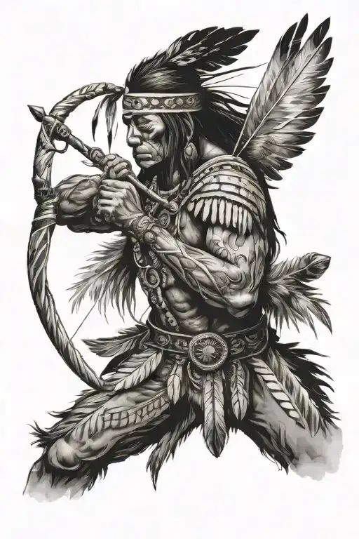 Native American Warrior Shooting Bow Fully Body