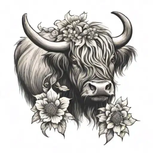 Highland Cow With Flowers