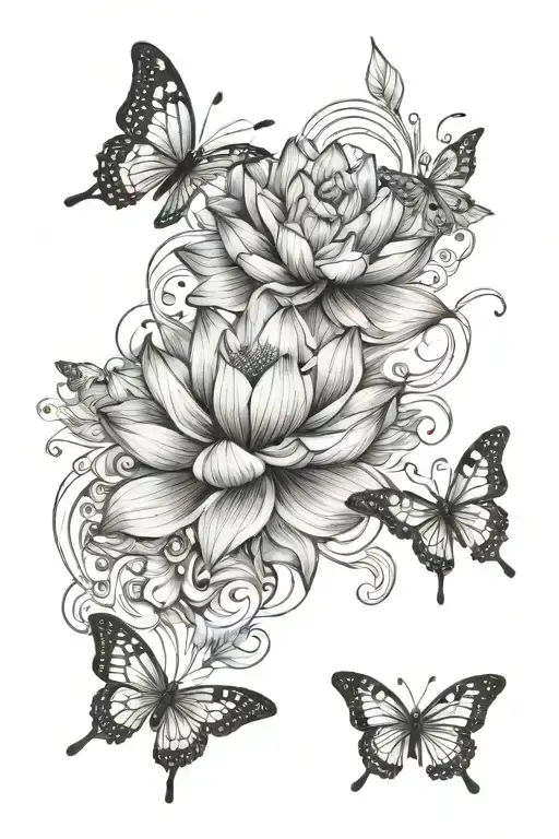 Lotus And Butterflies Flying