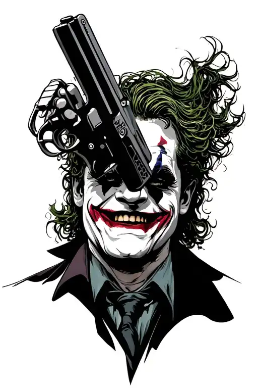 Joker Heath Ledger Laughing With Gun To Head