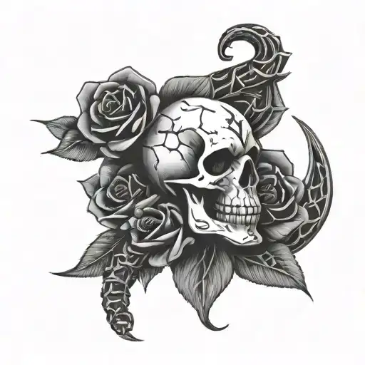 Skull Rose Gun And Snake Wrapped