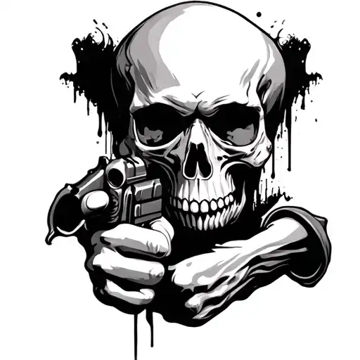 Skull With Finger Guns Aim At Chin
