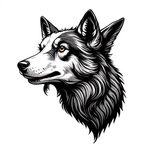 Half Wolf Head Outline Half Sheep Head