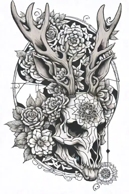 Jackalope Skull With Flowers And Mandalas E Formas Geometricas