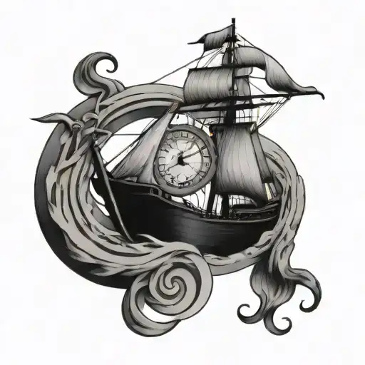 A Ship Sailing Into A Spiral Clock