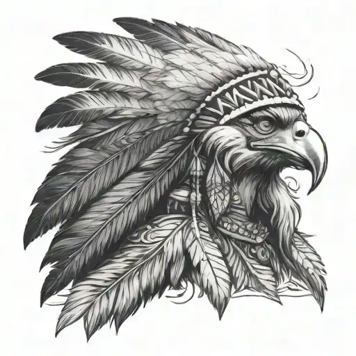 Draw A Tattoo Of An Indian With An Eagle Sitting On His Shoulder