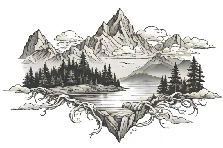 Mountain Forest And Ocean Landscape