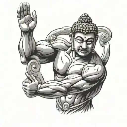 Buddha As A Bodybuilder Flexing His Muscles In Double Biceps Position