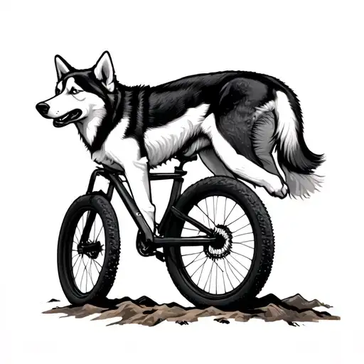 Husky On A Mountain Bike