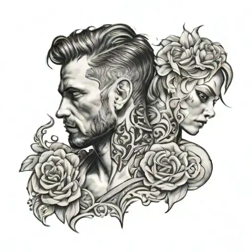 Intimate Male Tattoo With A Woman's Motif