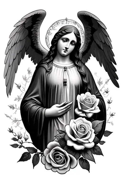 Virgin Mary With Angel And Roses