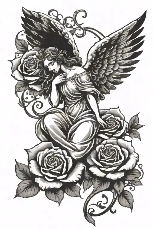 Angel Surounded By Roses Intertwined