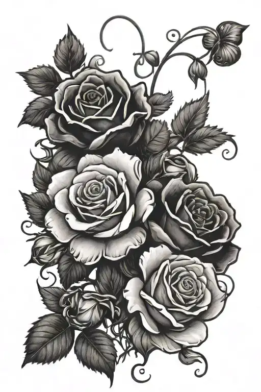 Roses With Clovers Black And White