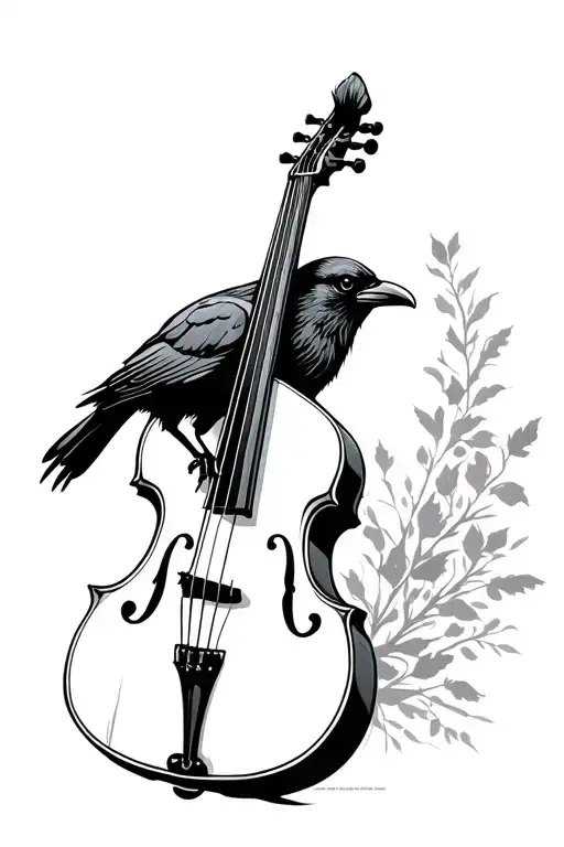 Upright Bass And Raven Perched