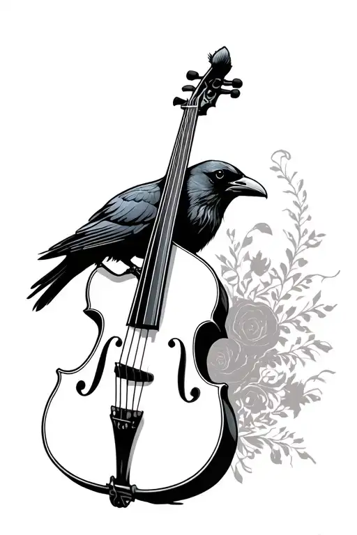 Upright Bass And Raven Perched