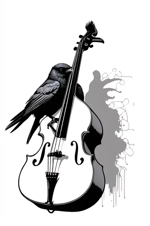 Upright Bass And Raven Perched