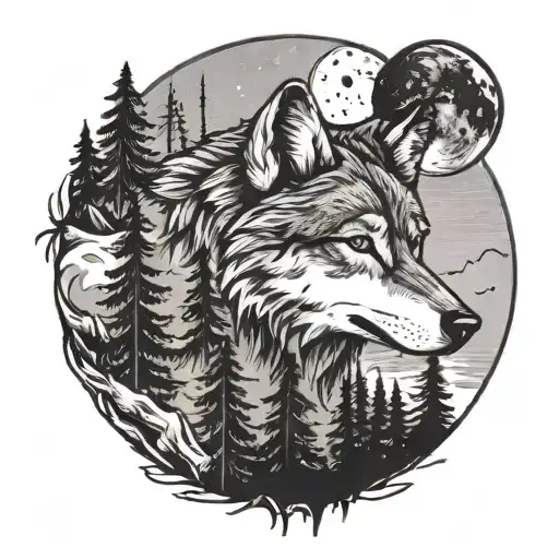 Wolf Pine Trees Moon Mountain