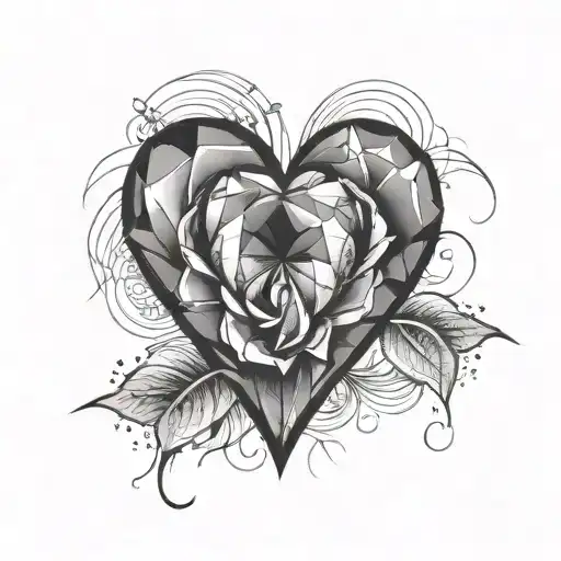 Black Faceted Heart Shaped Gem Stone On Red Rose