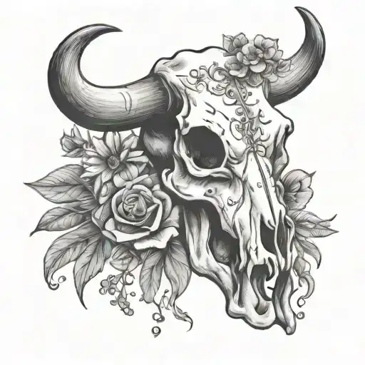 Cow Skull With Birth Flower Bouquet