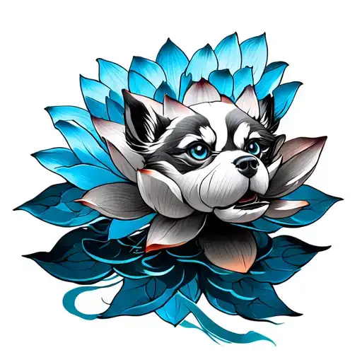 Sun Wu Kung Blue Lotus Flower Fu Dogs