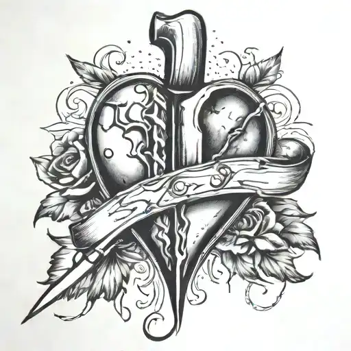 Broken Heart Knife On Chest