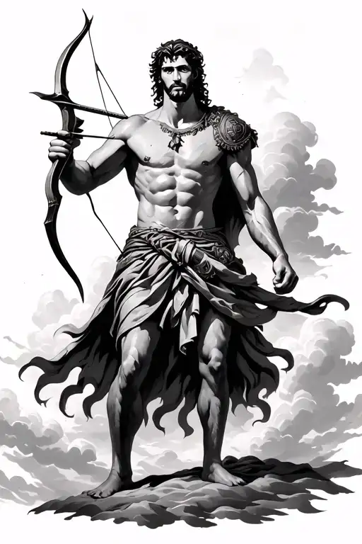 Hector Of Troy Holding A Bow And Arrow Under Clouds