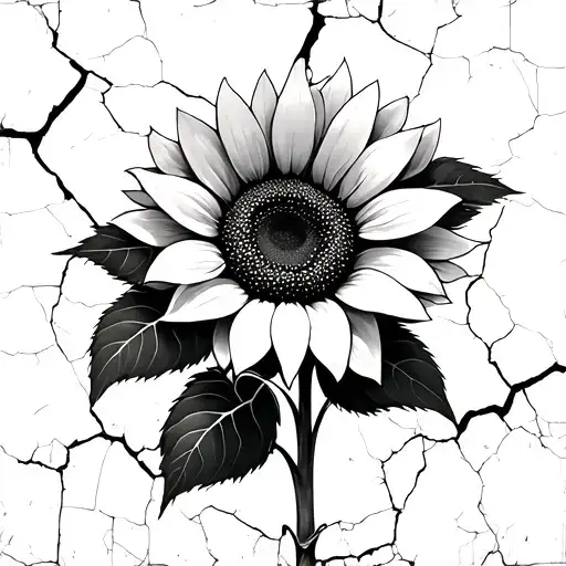 Sunflower Growing From Concrete Wall Broken