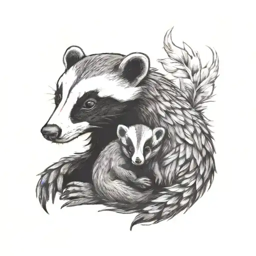 Hufflepuff Badger Snuggles With Baby Phoenix