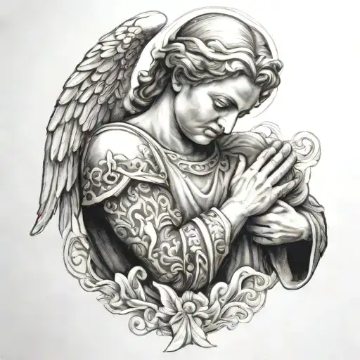 R With Angel Praying Hands