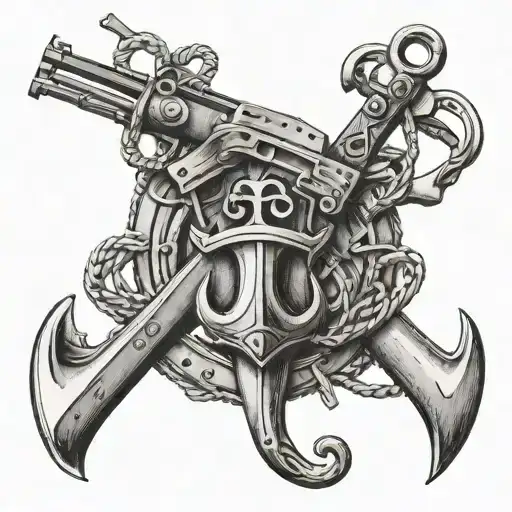 Two Rifles Crossed With Anchor Intertwined