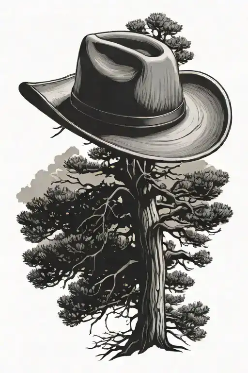 Cowboy Hat Hanging On Pine Tree