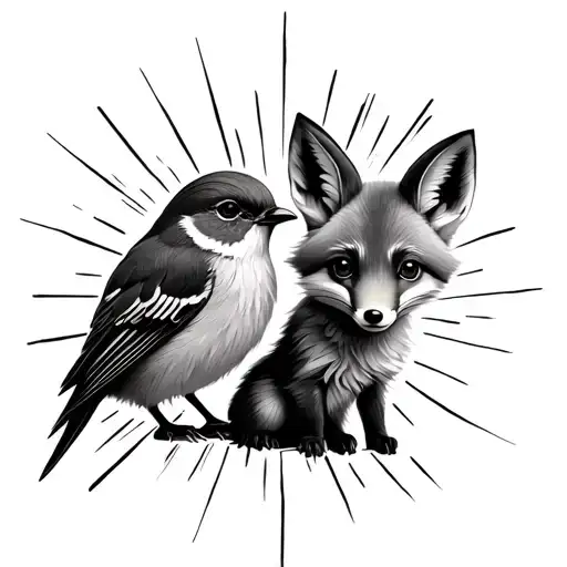 Sun Ray Withwren And Baby Fox