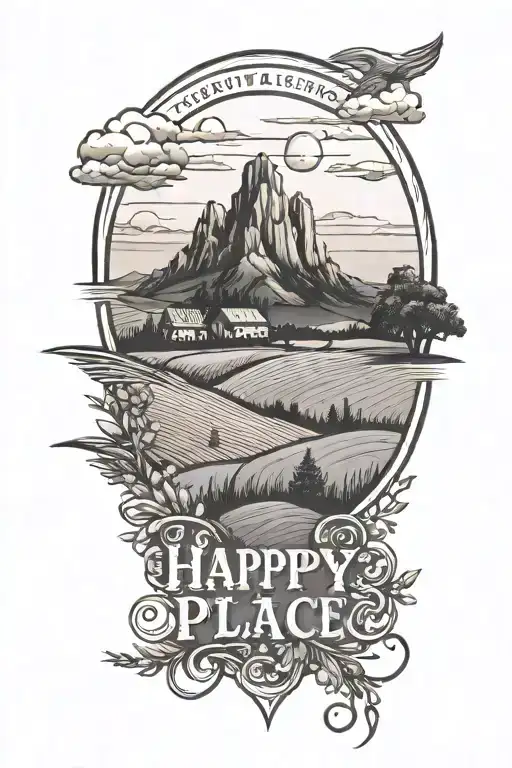 Country Feild Landscape With Sunset Scene That Says Happy Place