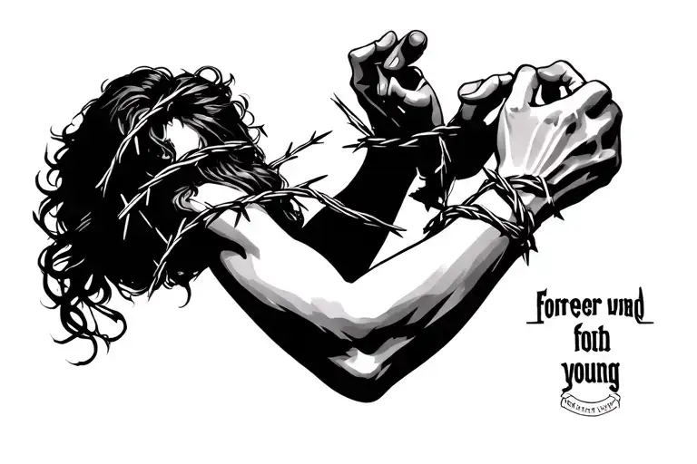 Forever Young With Barbed Wire Wrapping Around The Bicep