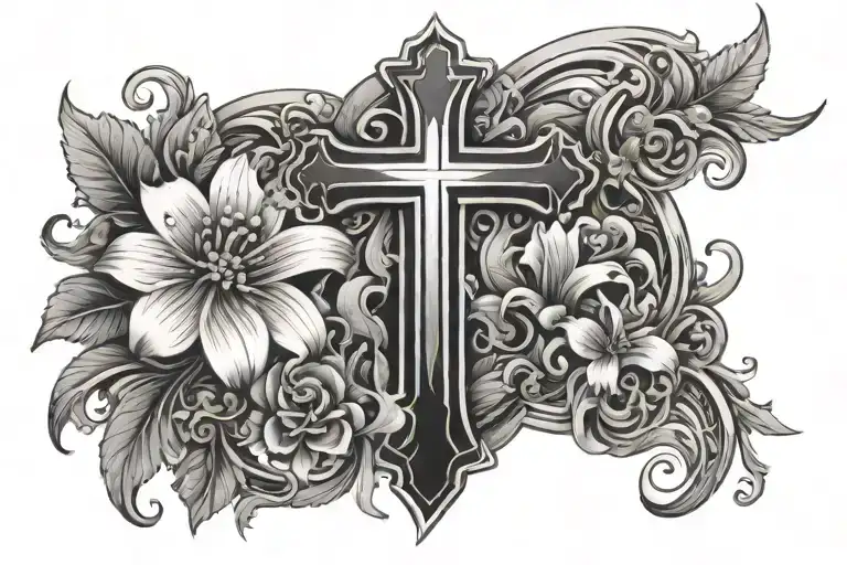 Name Christian Cross With Flowers