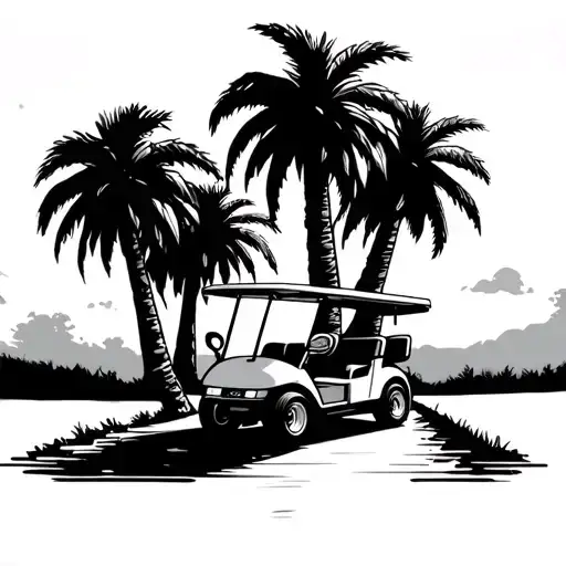 Golf Cart On Cart Path With Palm Trees