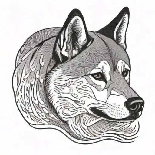 Akita Inu Dog Tattoo In Thread Style