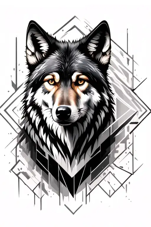 Realistic Wolf With Geometric Designs Surrounding