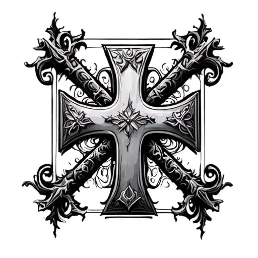Gothic Cross On Square Background