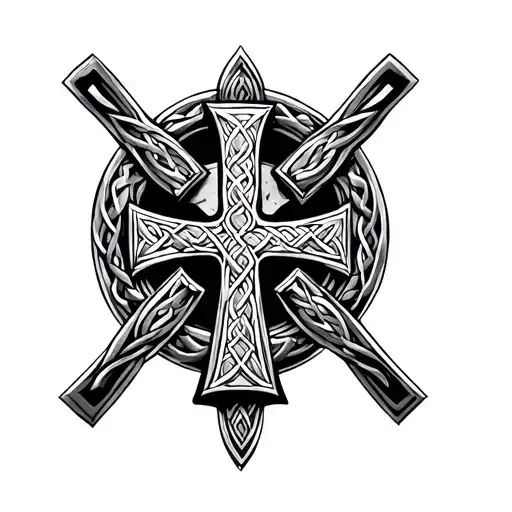 Celtic Cross With Horseshoe Intertwined