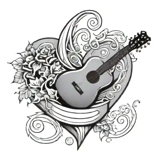 Love Heart With A Vine Wrapped Around It And A Guitar Leaning Against It