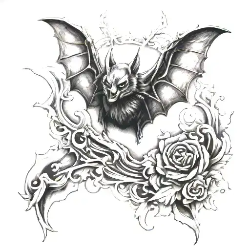 Bat On The Chest So That It Is Frightening And With Shadows