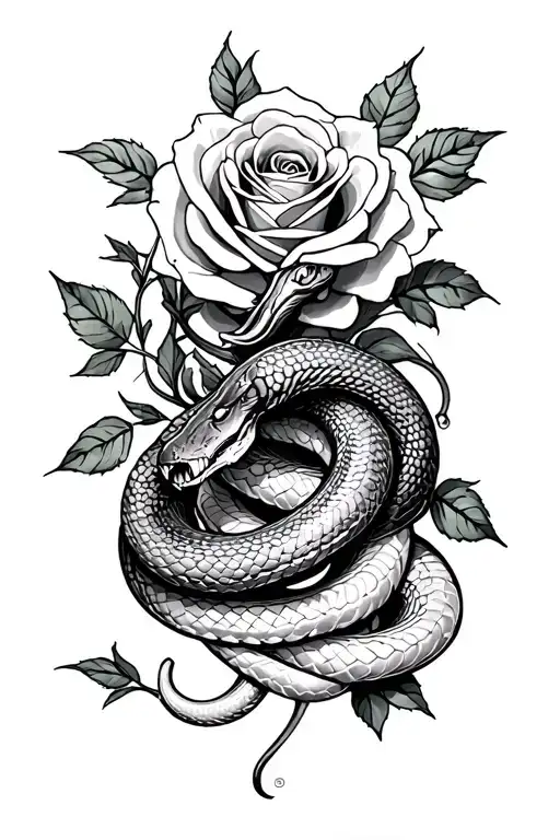 Snake And Roses Entwined