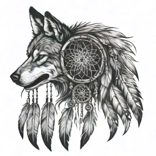 Dream Catcher Wolf Skull Native Feathers