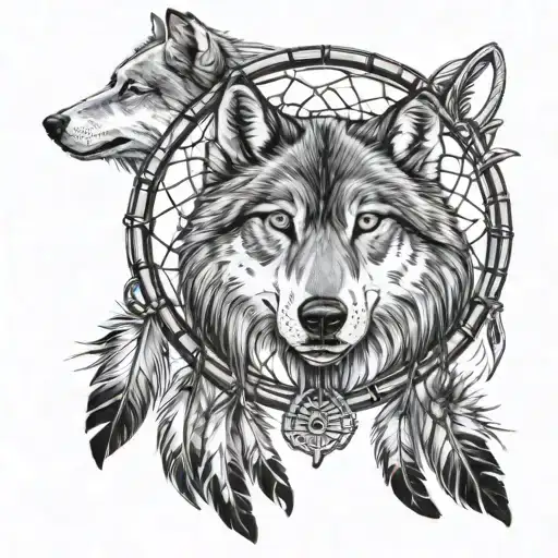 Wolf Dream Catcher Native Feathers