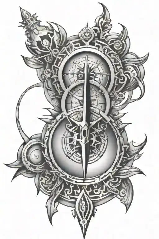 Tribal Tattoo With A Detailed Compass