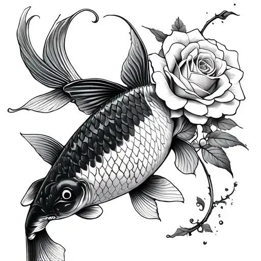 Koi Fish And Roses